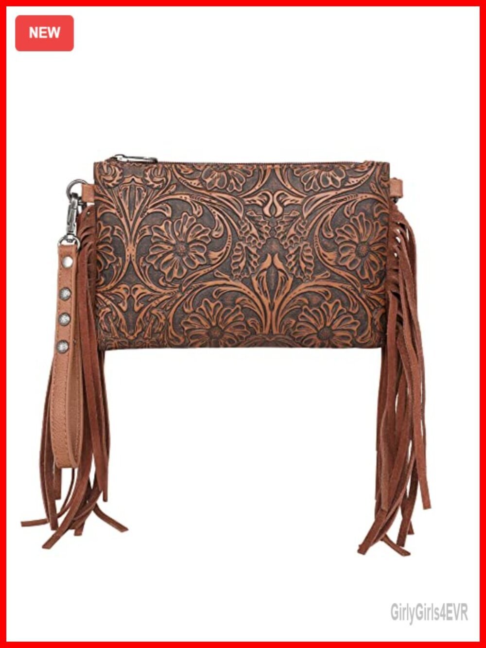 Faux Leather Floral Embossed Crossbody Wristlet Clutch Purse